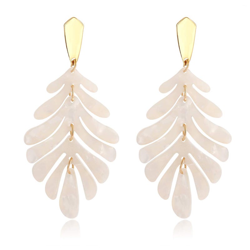 ARATLENCH Acrylic Leaf Earrings â€“ Long Statement Leaf Charm Earring Tortoise Resin Palm Leaves Summer Tropical Fashion Jewelry for Women - Image 1